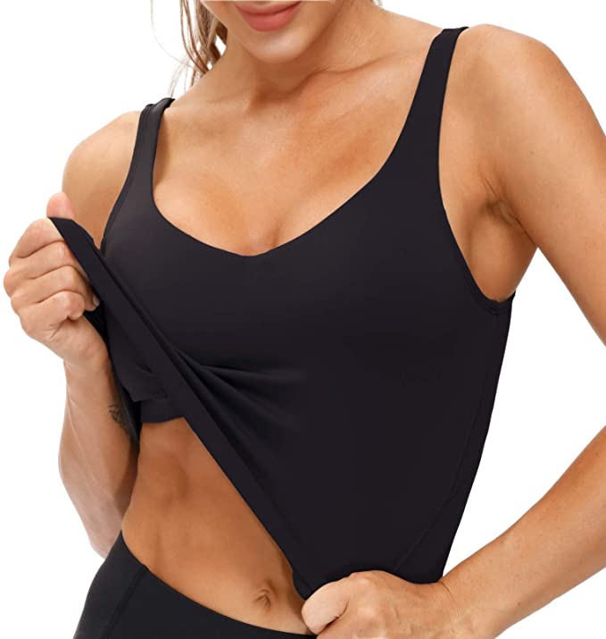 Women's Workout Crop Tank Top Longline Sports Bra Medium Support Yoga  Fitness 